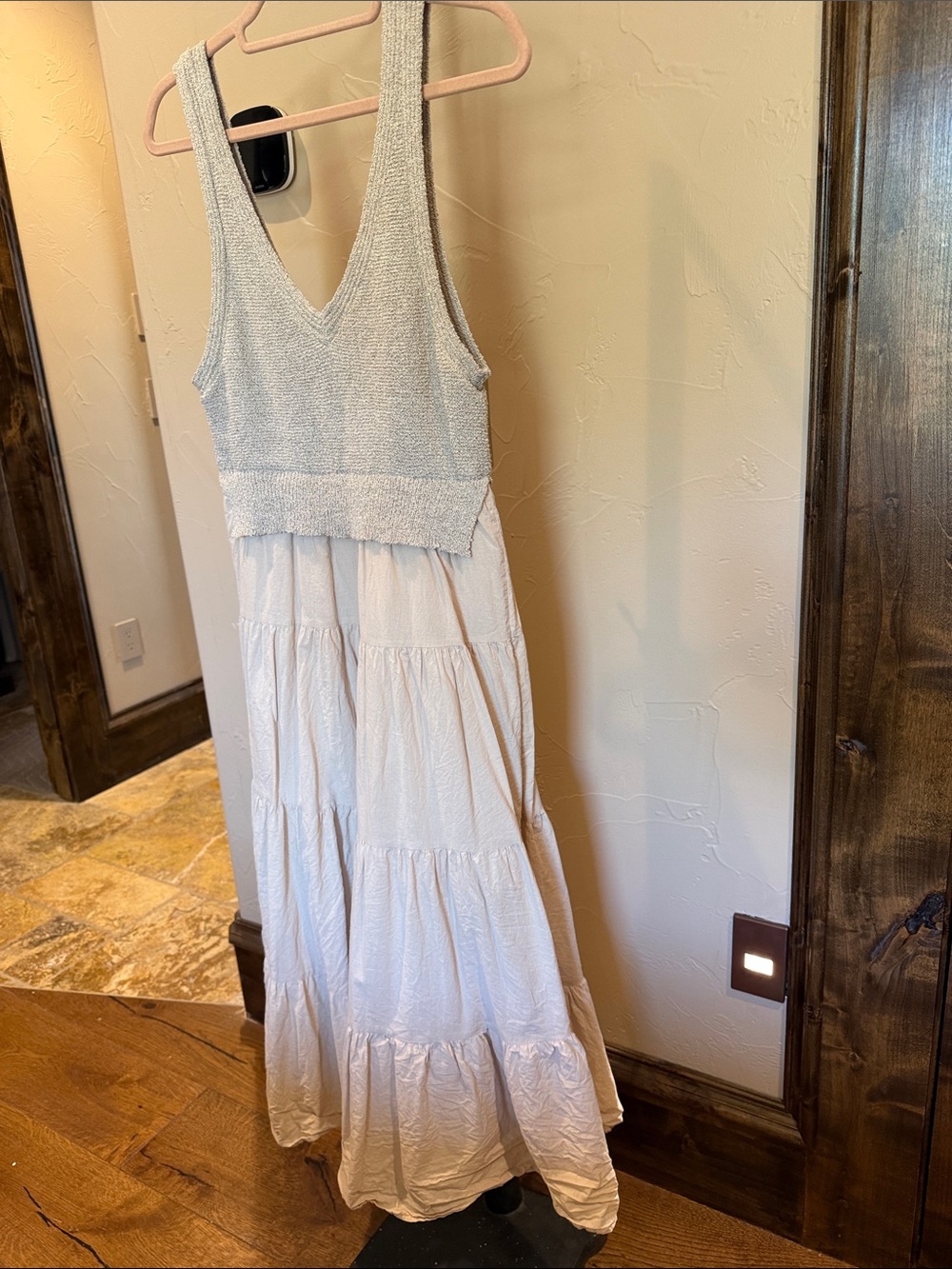 Neutral Knit Bodice Tiered Maxi Dress - Beige and Light Taupe - Picture 7 of 10